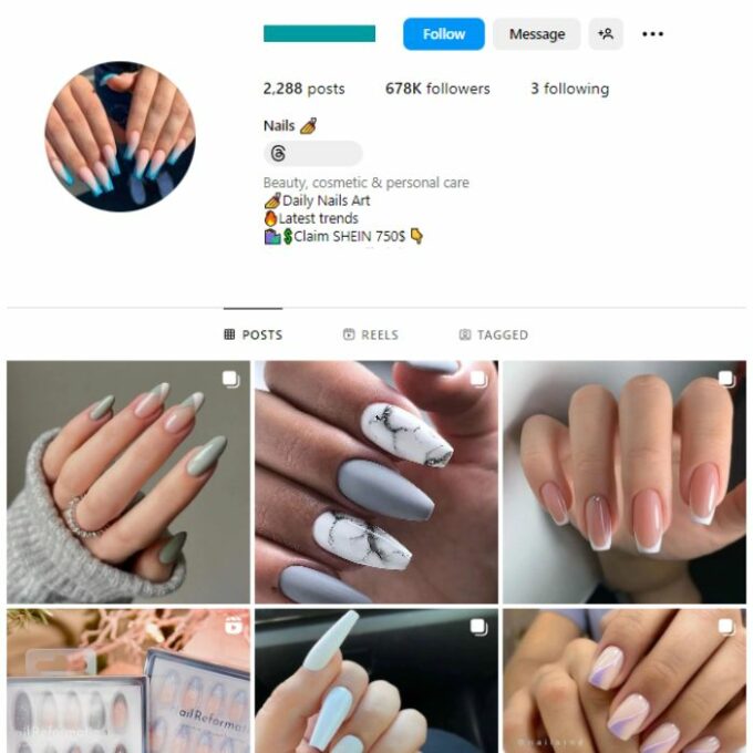 670K Beauty Nails Instagram Account for sale