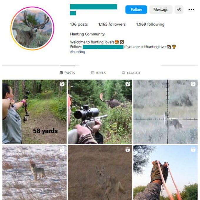 1K Wildlife Hunting Instagram Account for sale