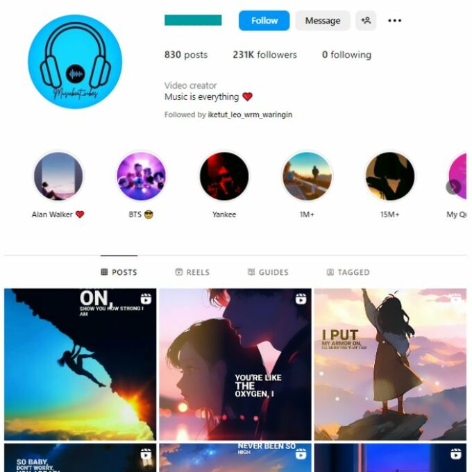 230K Music Lyrics Instagram Account for sale