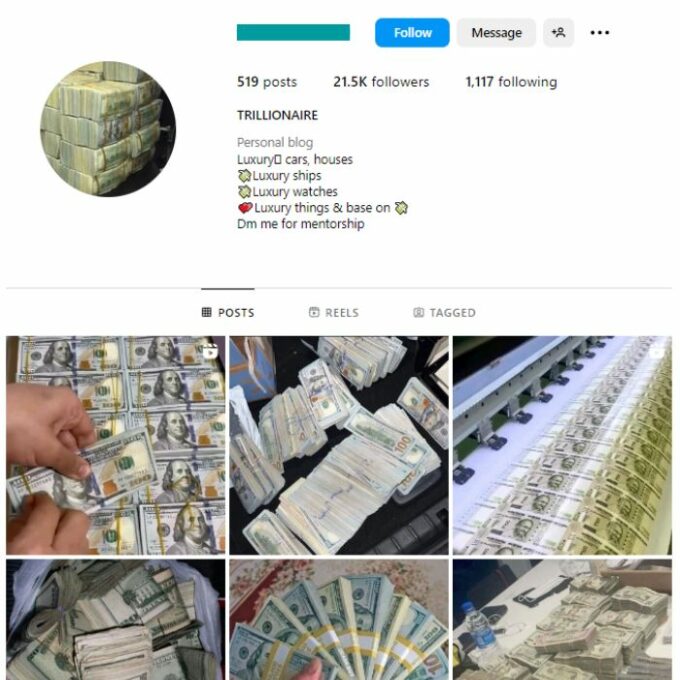 20K Money Millionaire Instagram Account for sale