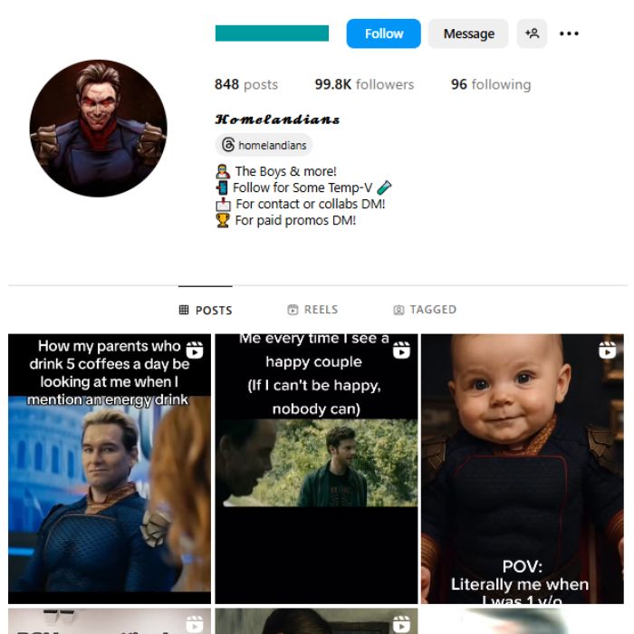 95K Homelander TV Series Instagram Account for sale