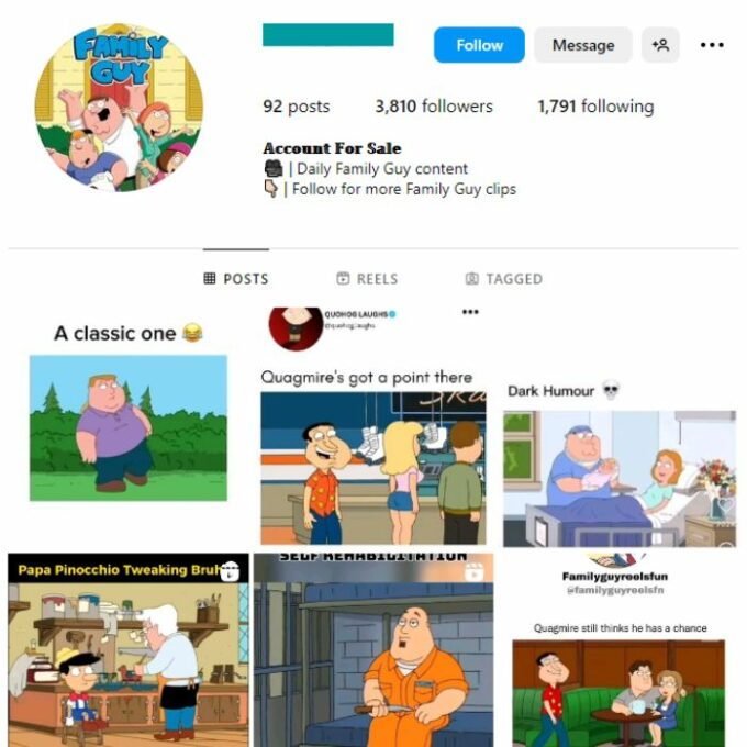 3K Family Guy Instagram Account for sale