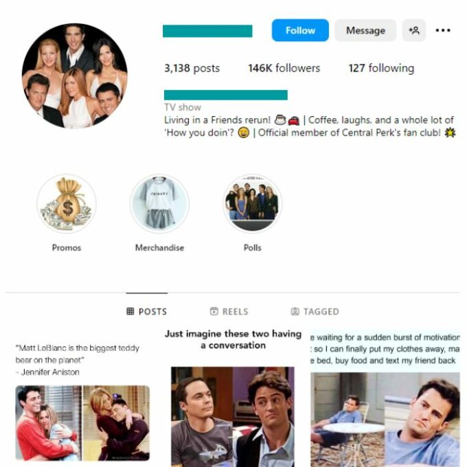 140K Friends TV Series Instagram Account for sale