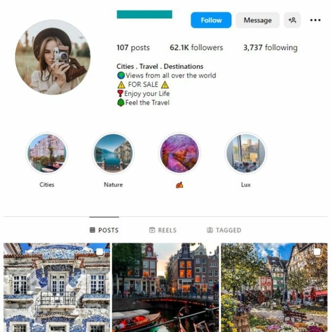 60K Travel Destinations Instagram Account for sale