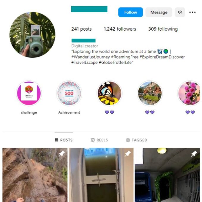 1K Adventure Explore Instagram Account for sale