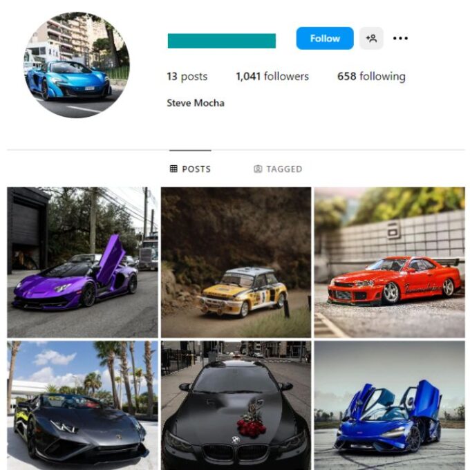 1K Exotic Cars Instagram Account for sale