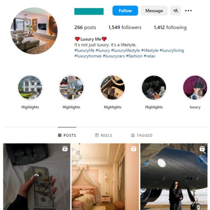 1K Millionaire Lifestyle Luxury Instagram Account for sale