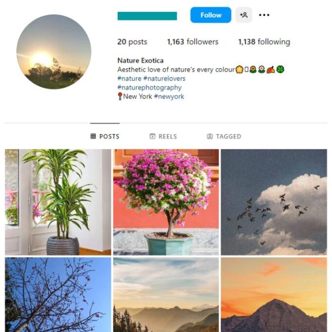 1K Nature Scenery Instagram Account for sale