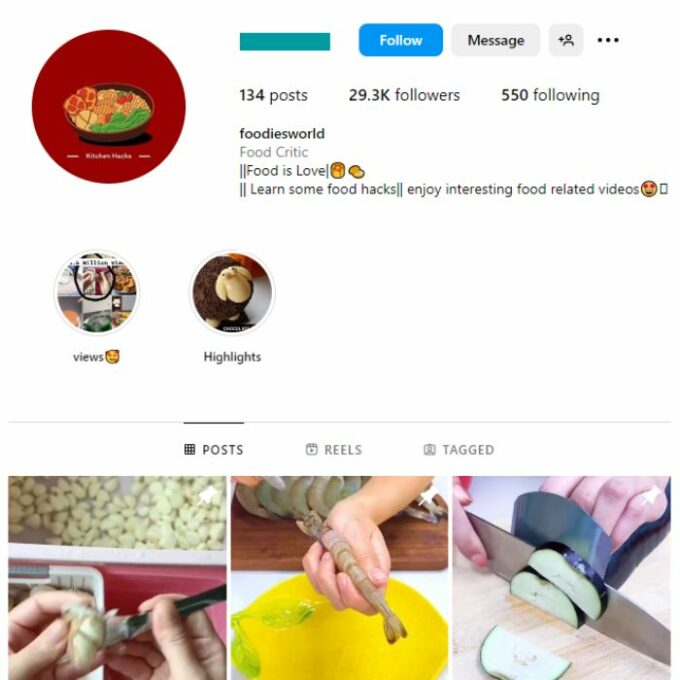 28K Food Cooking Reels Instagram Account for sale