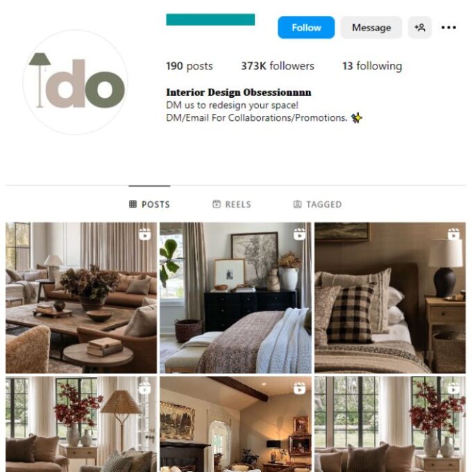 370K Luxury Interior Design Instagram Account for sale