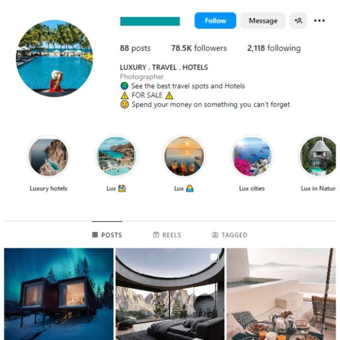 75K Travel Hotels Instagram Account for sale
