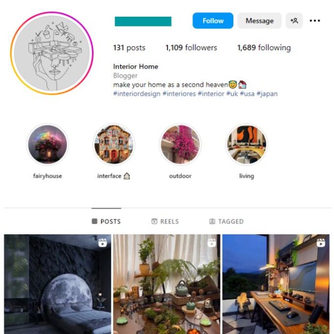 1K Beautiful Home Interior Instagram Account for sale