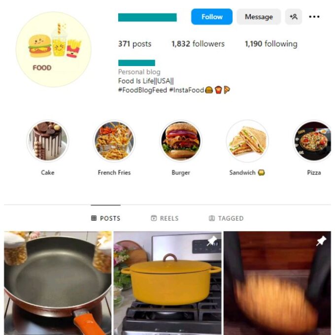 1K Fast Food Burgers Instagram Account for sale