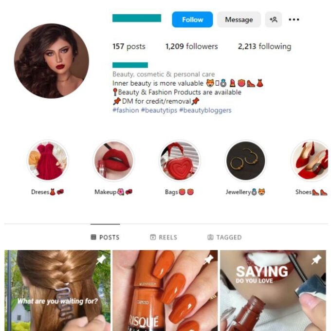 1K Women Beauty Accessories Instagram Account for sale