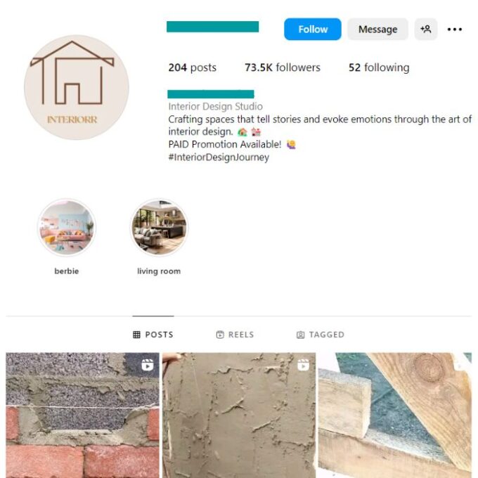 70K Interior Renovation Design Instagram Account for sale
