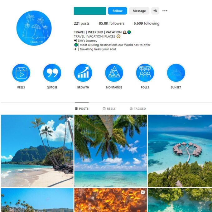 85K Travel Vacation Instagram Account for Sale