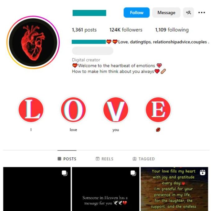 120K Love Quotes Instagram Account for sale
