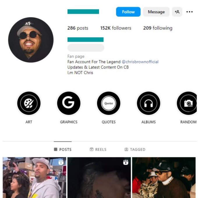 150K Chris Brown Music Instagram Account for sale