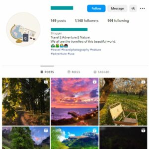 1K Travel Destinations Instagram Account for sale