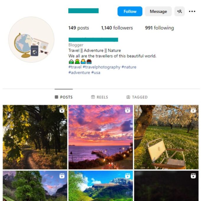 1K Travel Destinations Instagram Account for sale