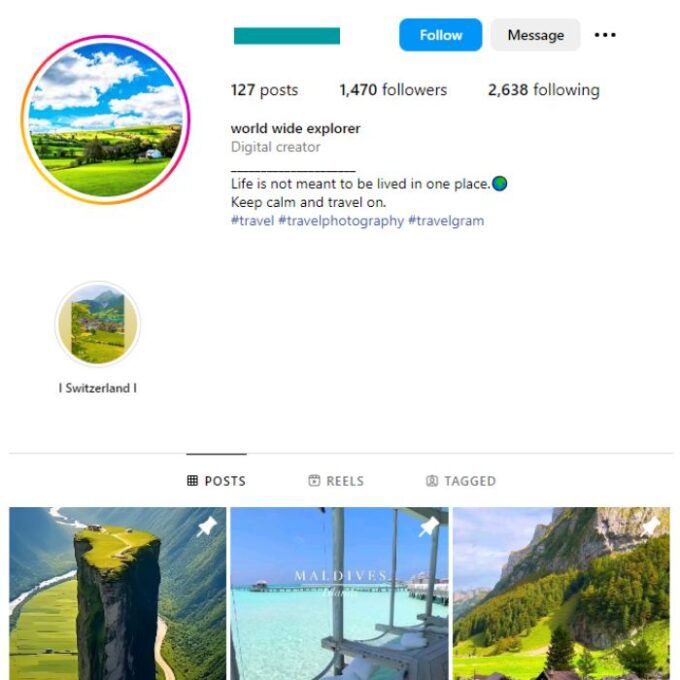 1K Travel Destinations Instagram Account for sale