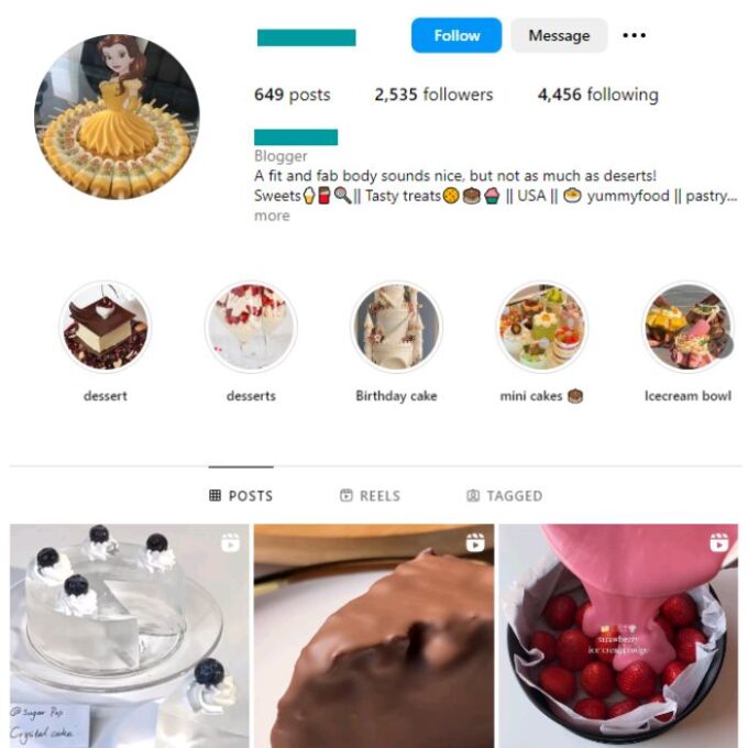 2K Cakes Desserts Instagram Account for sale