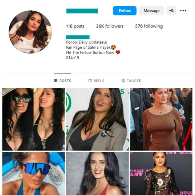 35K Salma Hayek Actress Fan Instagram Account for sale