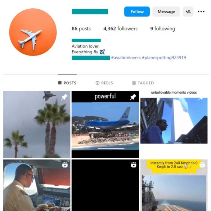 4K Airplanes Aviation Instagram Account for sale