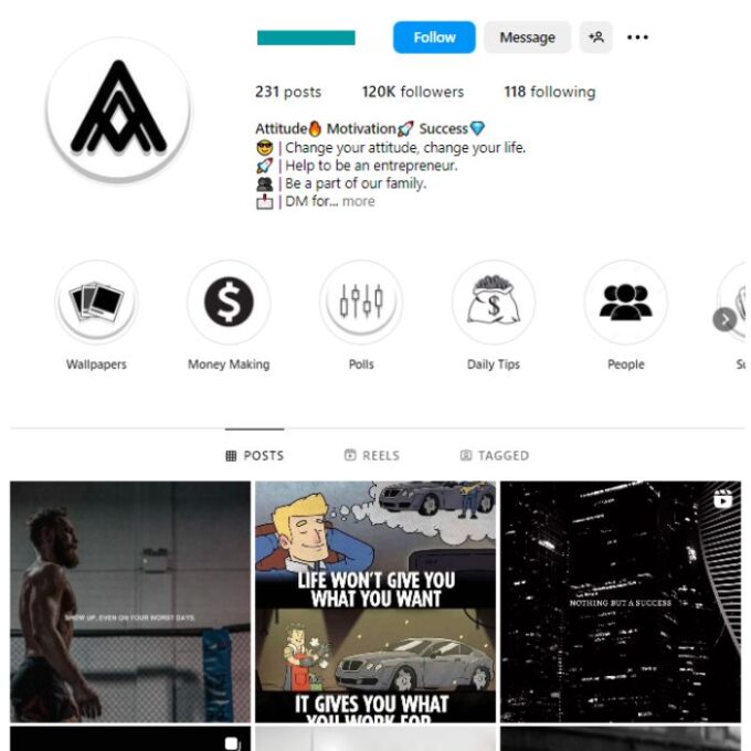 115K Success Motivation Instagram Account for sale