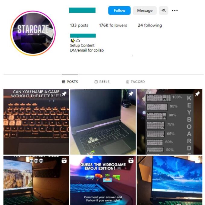 170K Tech Gaming PC Instagram Account for sale