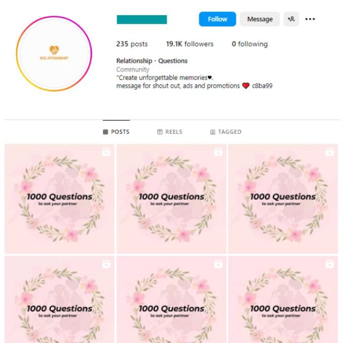 19K Love Relationships Instagram Account for sale