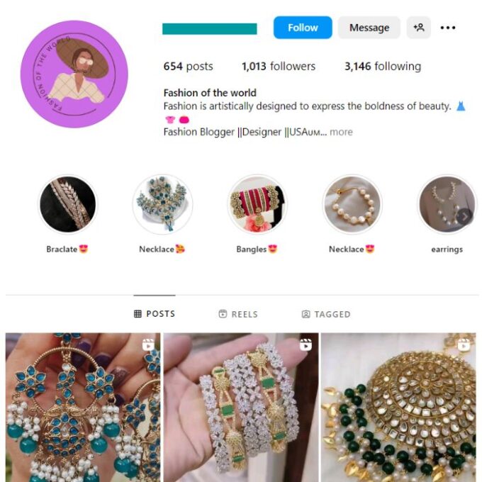 1K Fashion Jewelry Instagram Account for sale