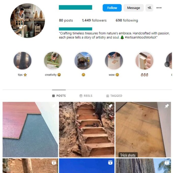 1K Furniture Woodwork Instagram Account for sale