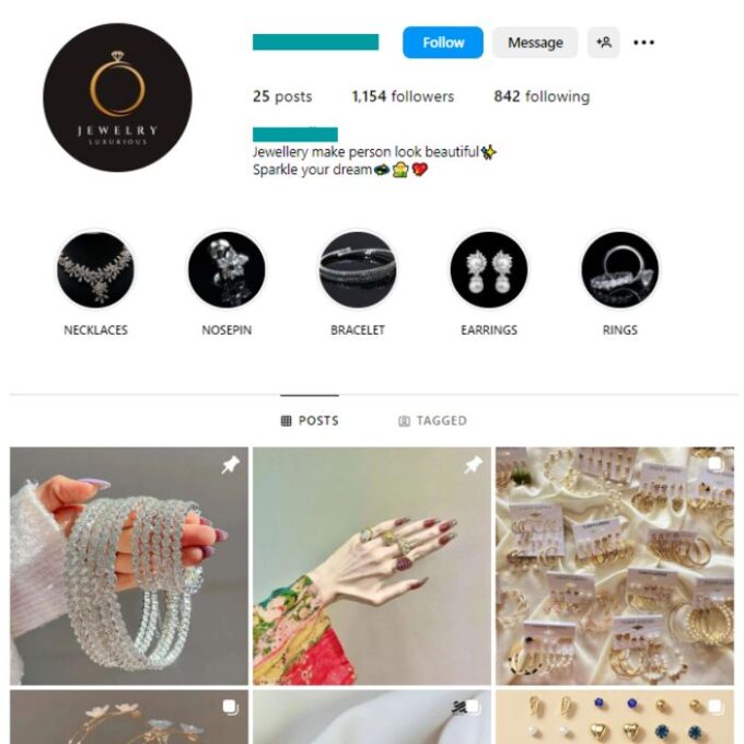 1K Girl's Jewelry Instagram Account for sale