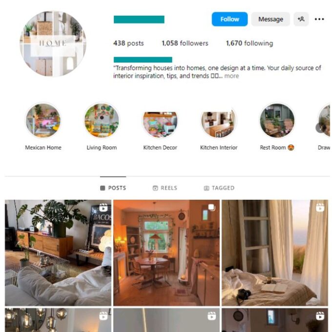1K Home Decor Interior Instagram Account for sale