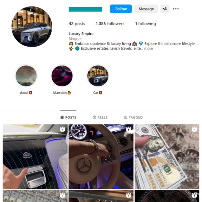 1K Luxury Lifestyle Instagram Account for sale