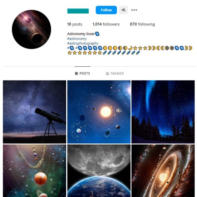 1K Stars Astronomy Instagram Account for sale