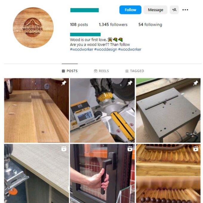 1K Woodworking Carpenter Instagram Account for sale