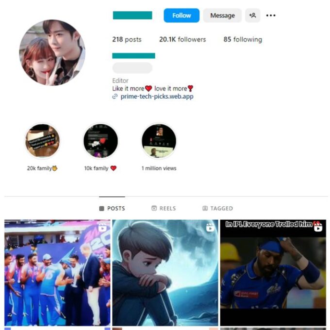20K Cricket Sports Instagram Account for sale
