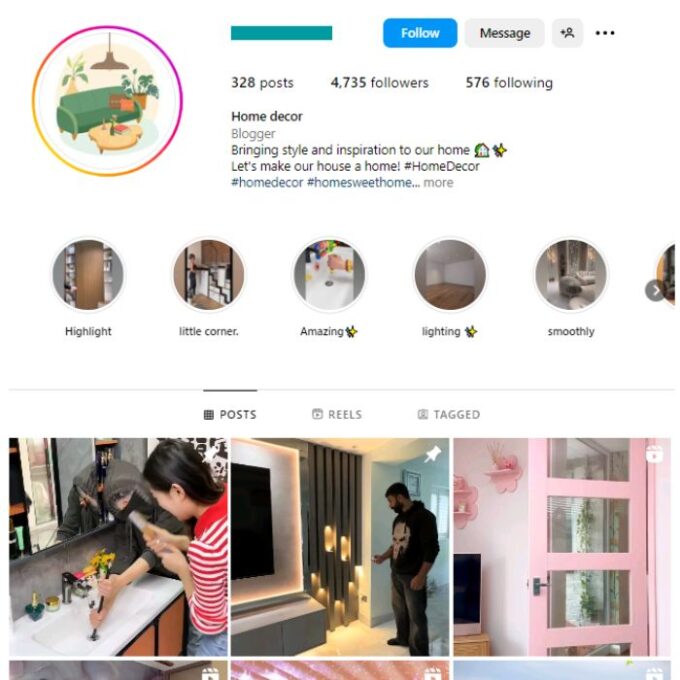 4K Home Decor Renovation Instagram Account for sale