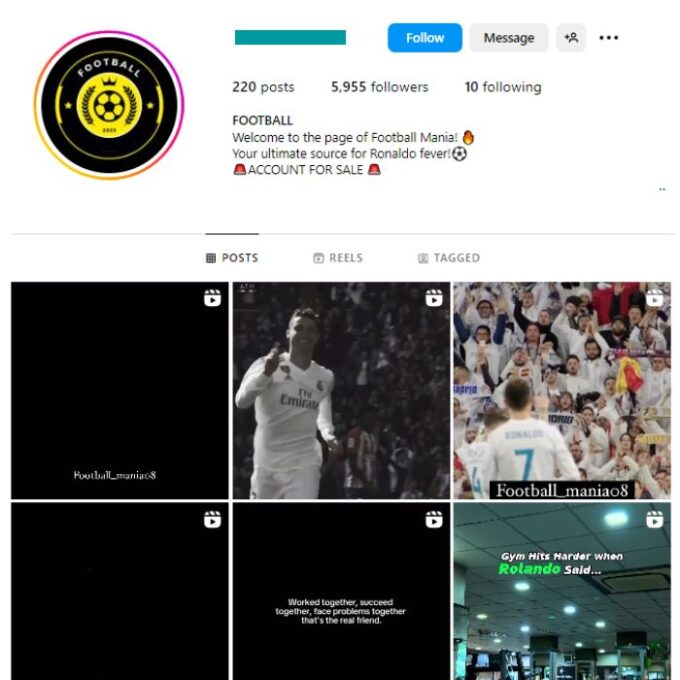 5K Cristiano Ronaldo Football Instagram Account for sale
