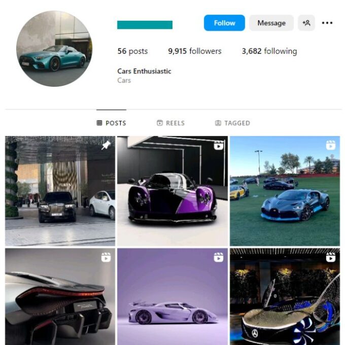 9K Super Cars Instagram Account for sale