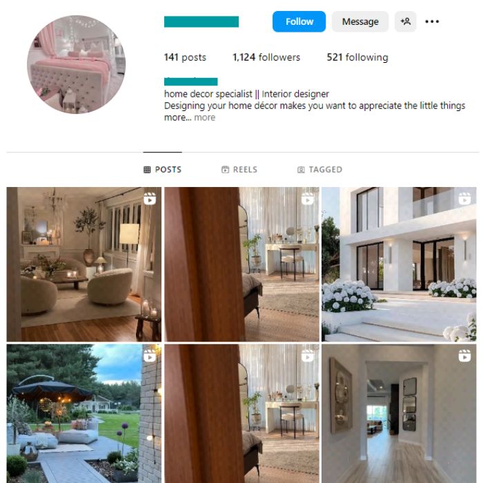 1K Home Decor Interior Instagram Account for sale