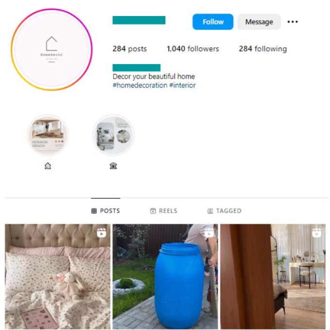 1K Home Decor Interior Instagram Account for sale