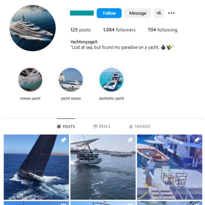 1K Luxury Yacht Instagram Account for sale
