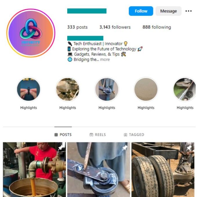 3K Tech Machinery Instagram Account for sale