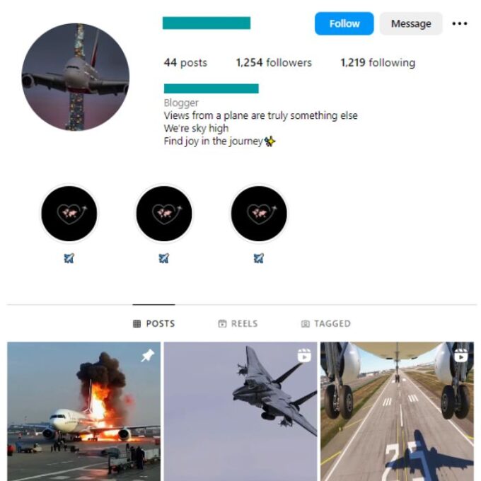 1K Airplanes Jets Instagram Account for sale