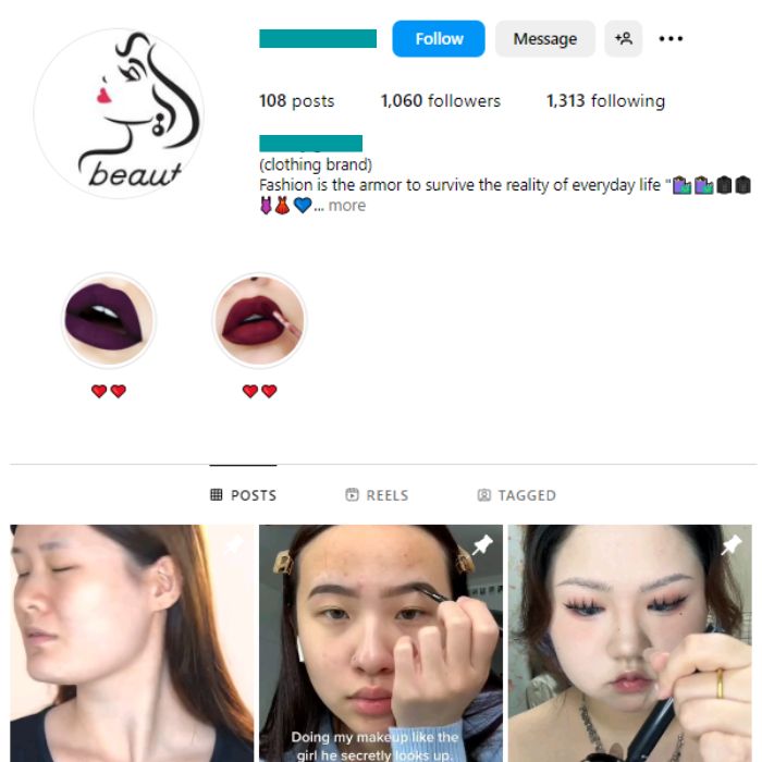 1K Beauty Makeup Instagram Account for sale