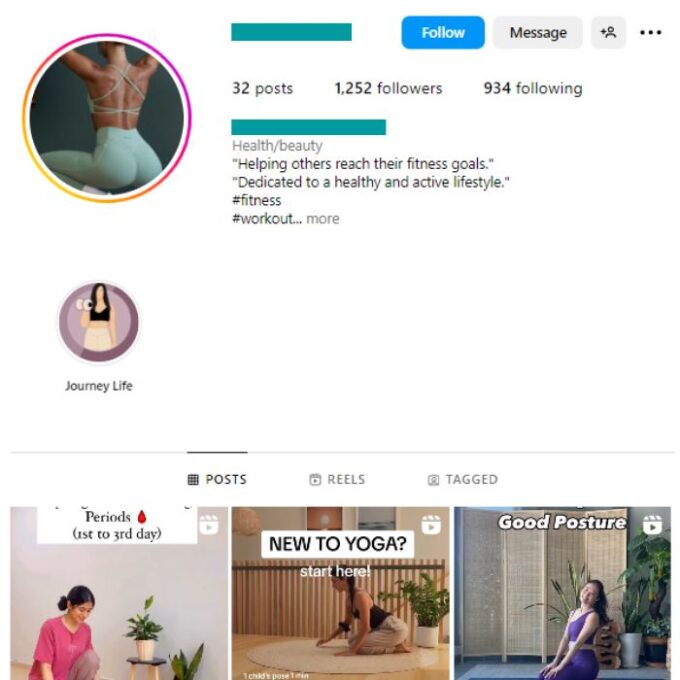 1K Fitness Yoga Instagram Account for sale