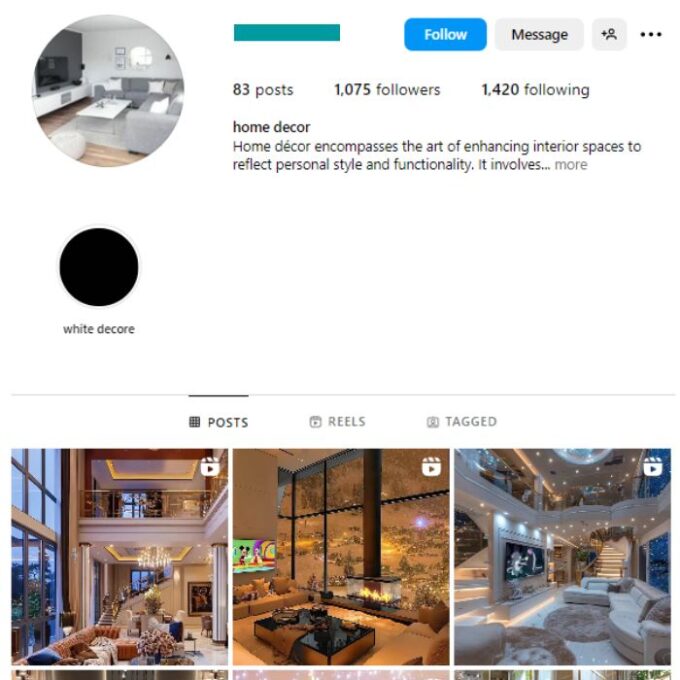 1K Luxury Interior Design Instagram Account for sale